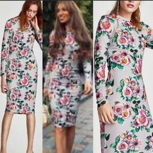 NWOT ZARA floral grey body con midi dress green